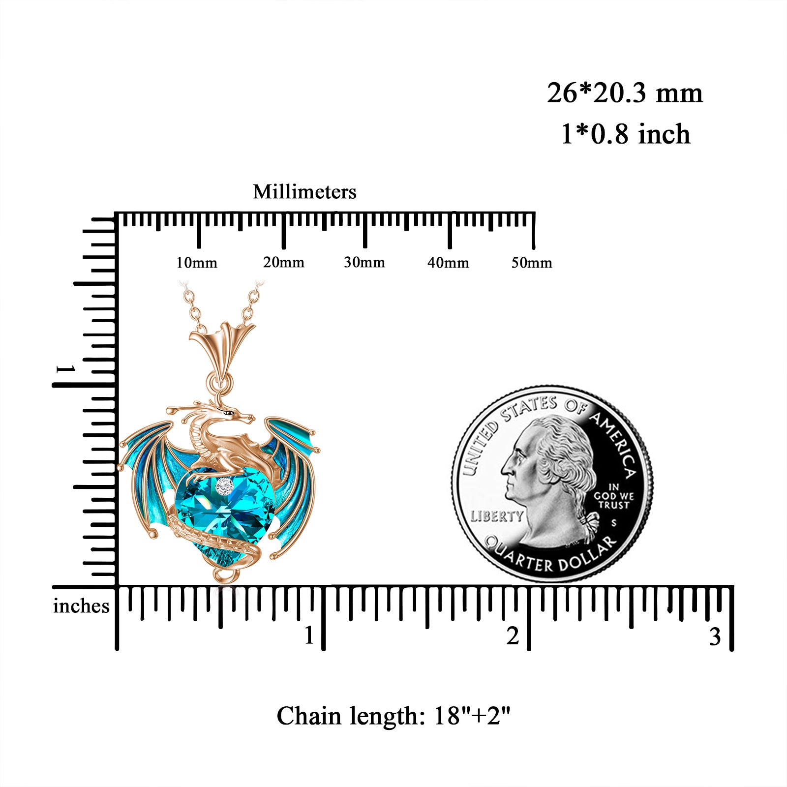 Sterling Silver with Rose Gold Plated Heart Shaped Crystal Dragon & Heart Pendant Necklace