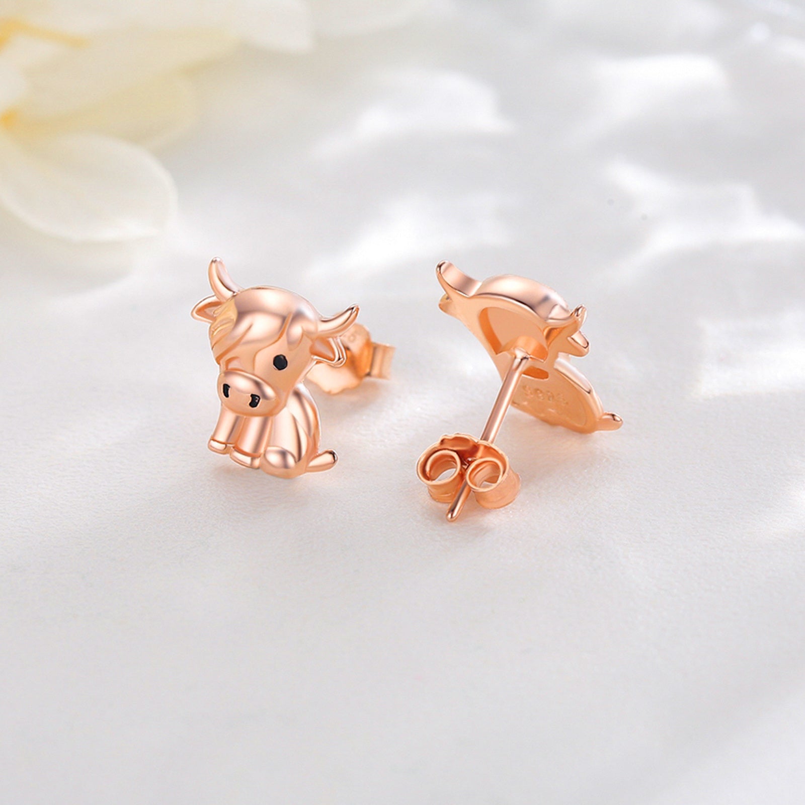 Sterling Silver with Rose Gold Plated Highland Cow Stud Earrings