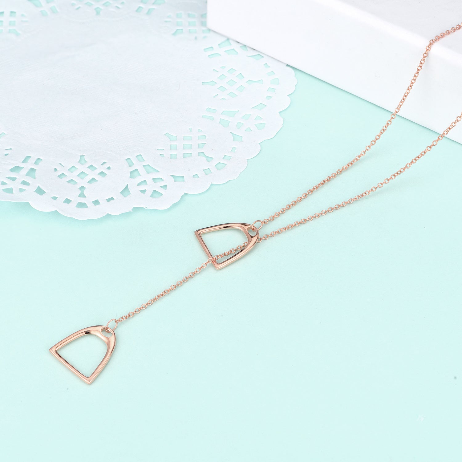 Sterling Silver with Rose Gold Plated Horseshoe Adjustable Y Necklace