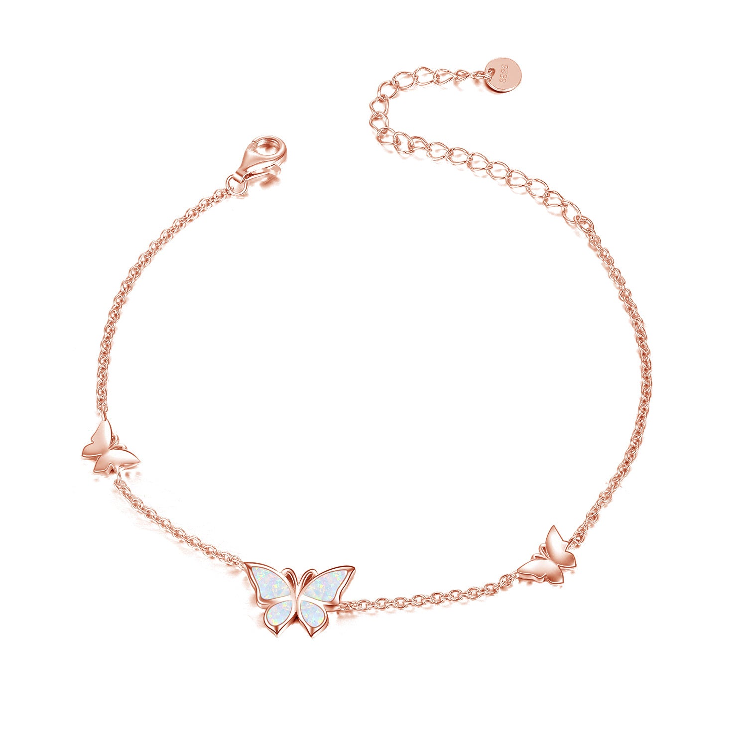 Sterling Silver with Rose Gold Plated Opal Butterfly Charm Bracelet