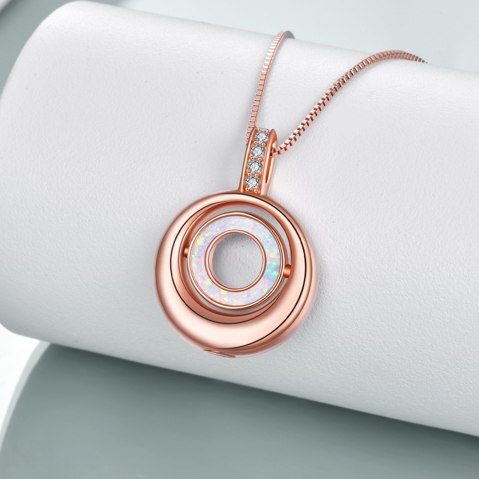 Sterling Silver With Rose Gold Plated Round Opal Urn Necklace For Ashes With Engraved Word For Women Best Friend