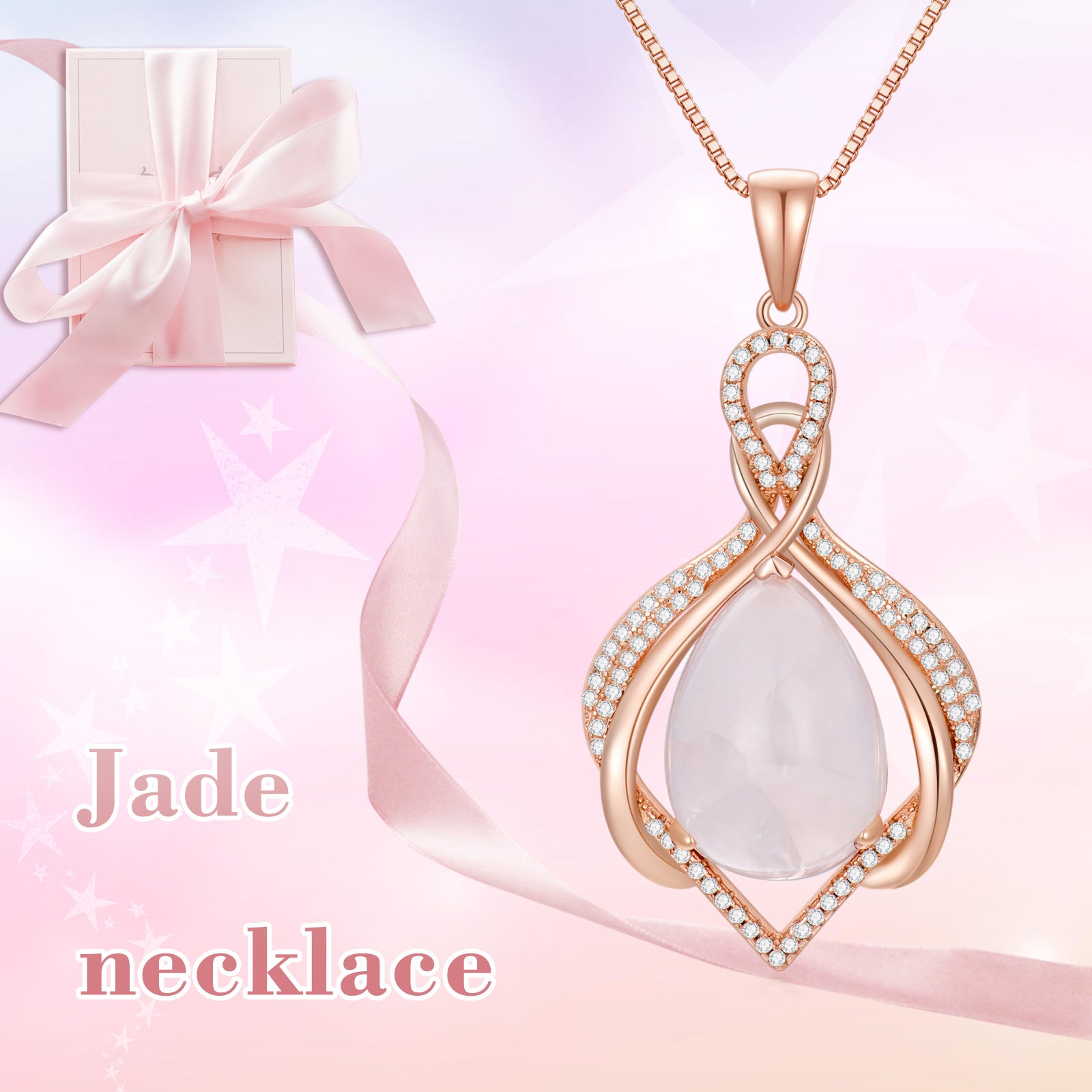 Sterling Silver with Rose Gold Plated Pear Shaped Crystal & Infinity Symbol Pendant Necklace
