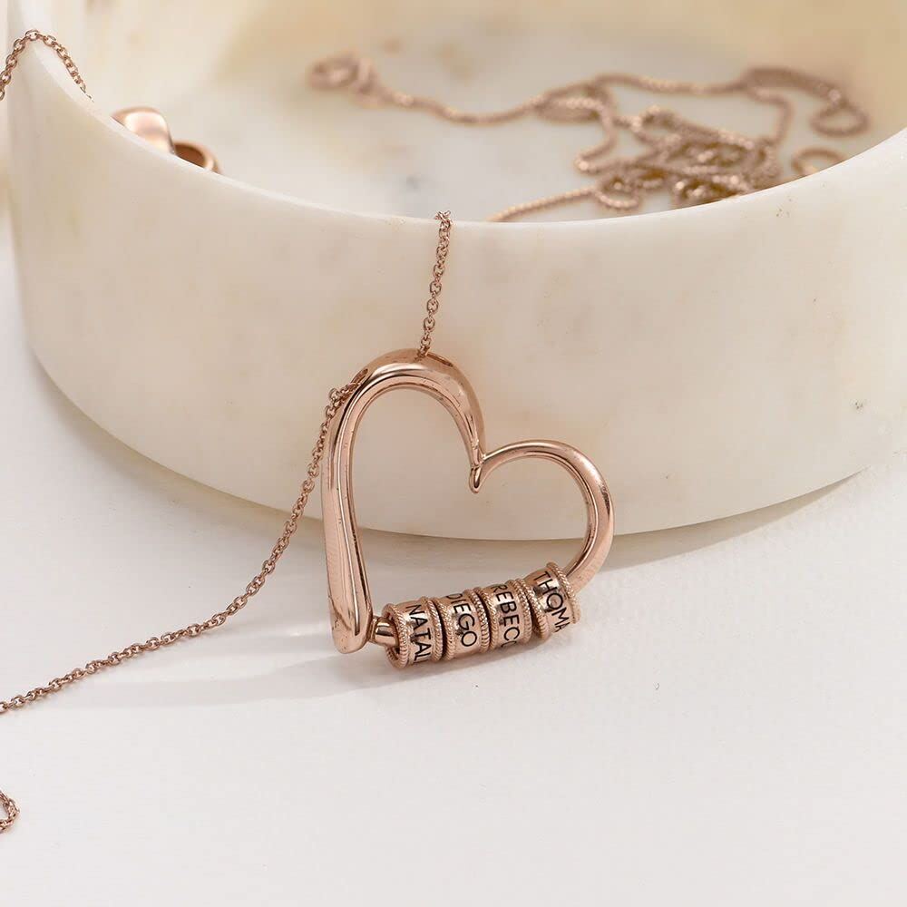 Sterling Silver with Rose Gold Plated Personalized Beads Name Heart Pendant Necklace