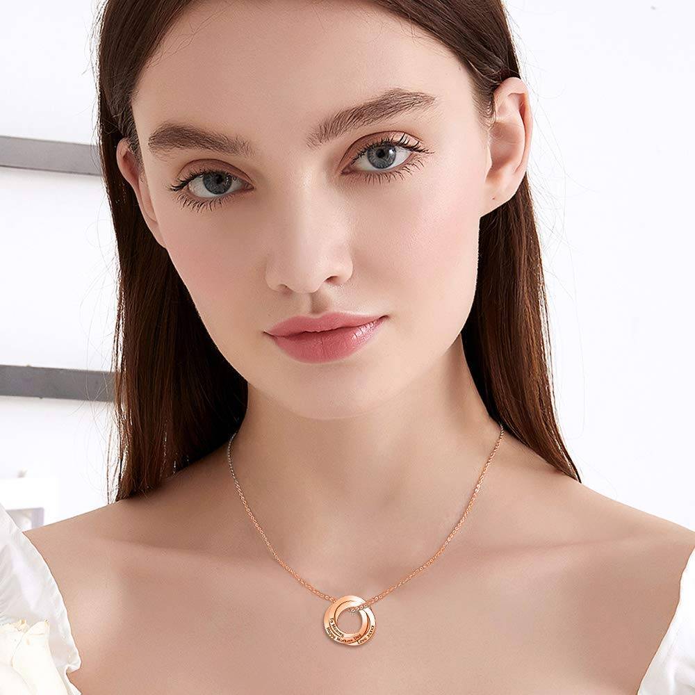 Sterling Silver with Rose Gold Plated Personalized Engraving Circle Pendant Necklace