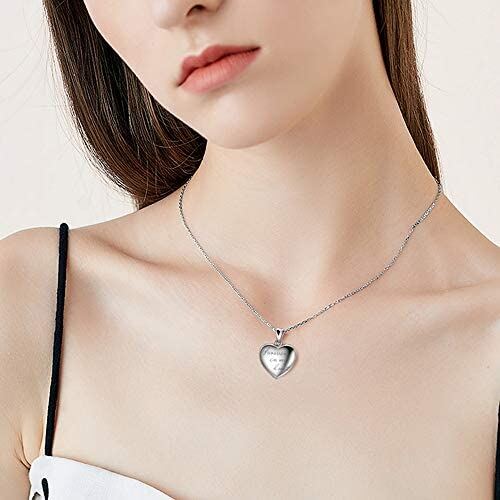 Sterling Silver With Yellow Gold Plated Heart Personalized Photo Necklace With Engraved Word For Women