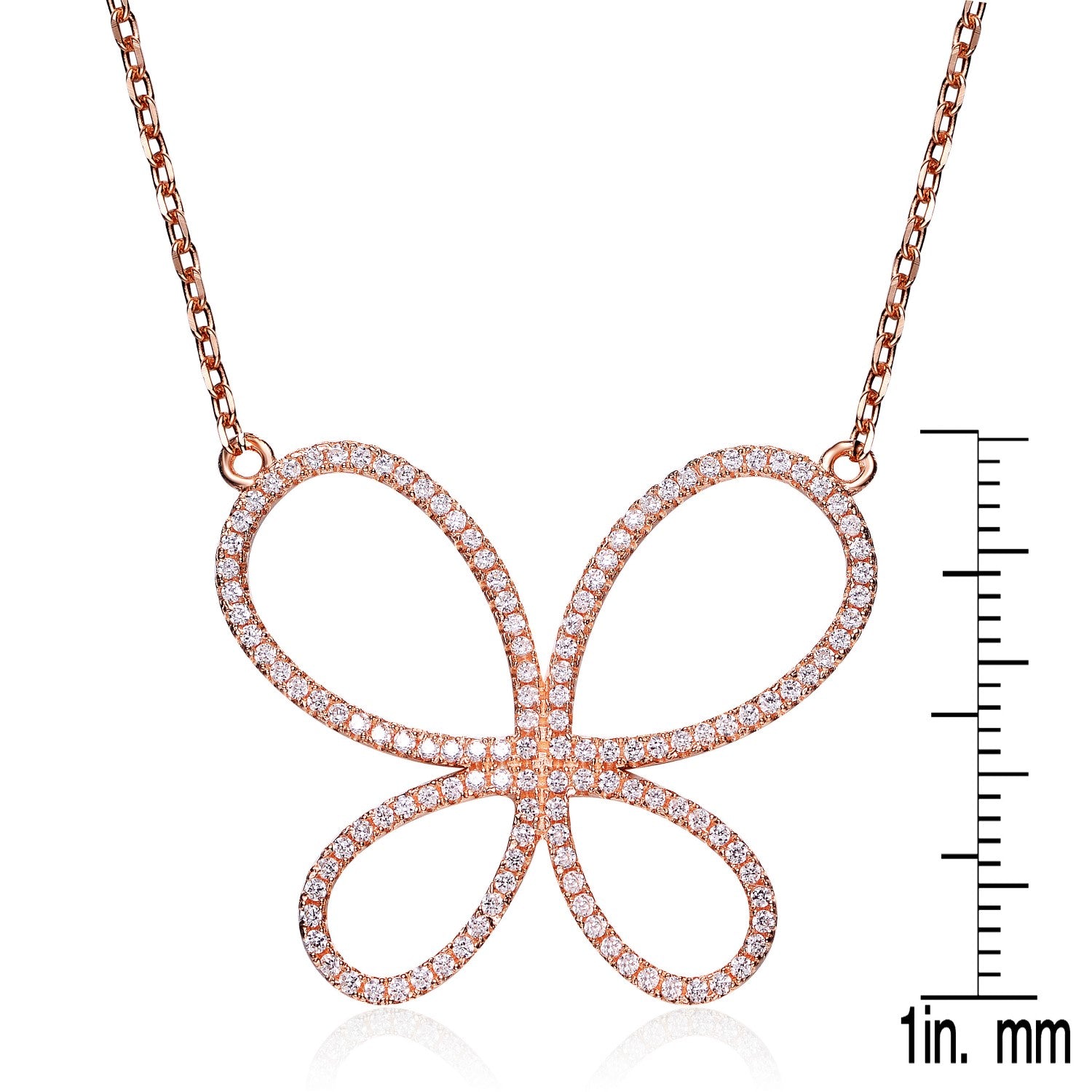 Sterling Silver Rose Gold Plated Clear Cubic Zirconia Butterfly Pendant