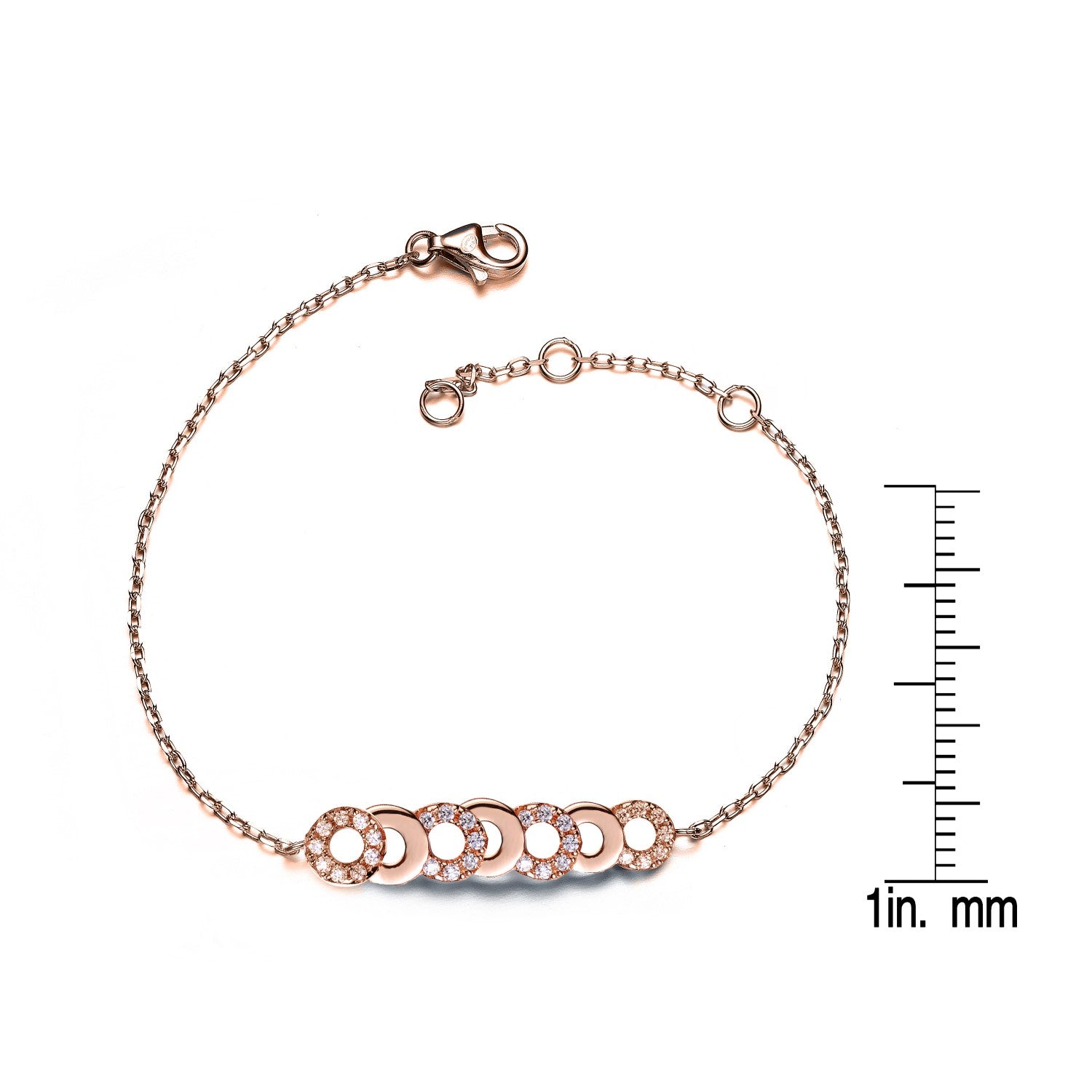 Sterling Silver Rose Gold Plated With Clear Cubic Zirconia Bracelet