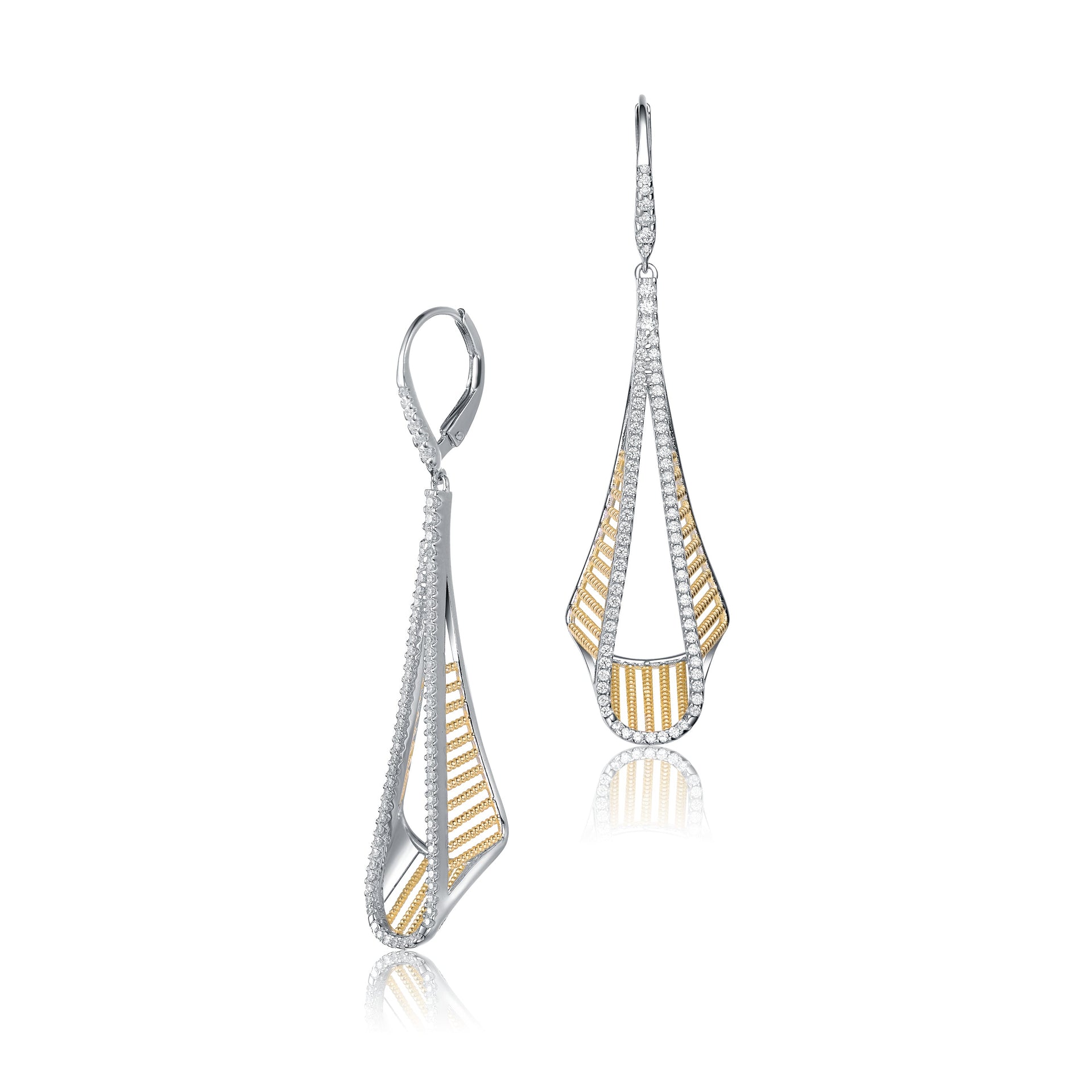 Sterling Silver Yellow Gold Plated Cubic Zirconia Drop Earrings