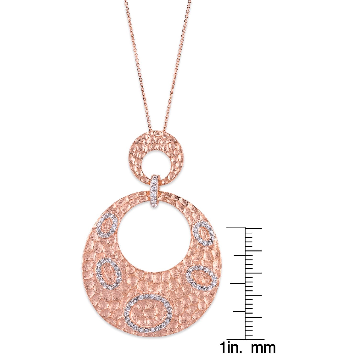 Sterling Silver Rose Gold Plated With Clear Cubic Zirconia Dual Circle Pendant Necklace