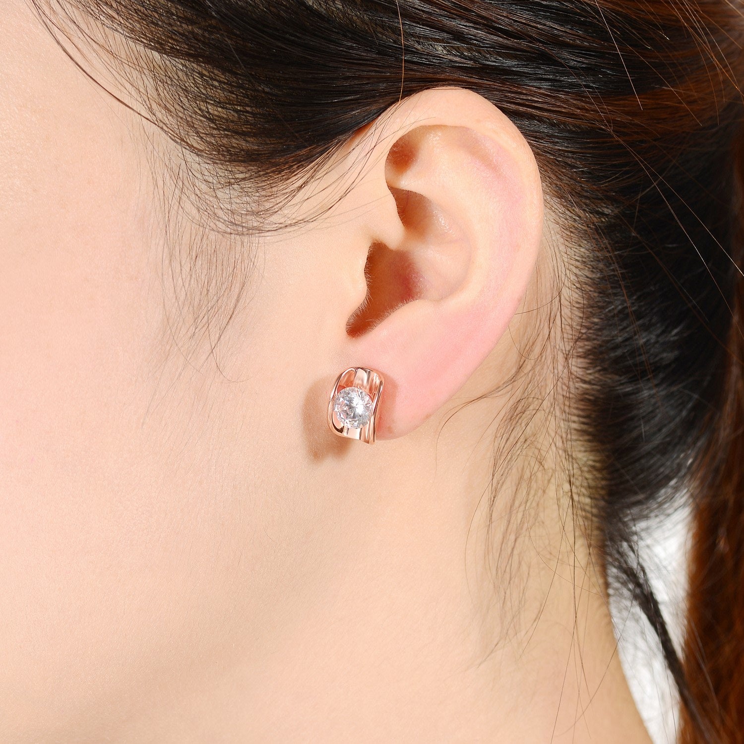 Sterling Silver Rose Gold Plated Cubic Zirconia Geometrical Stud Earrings