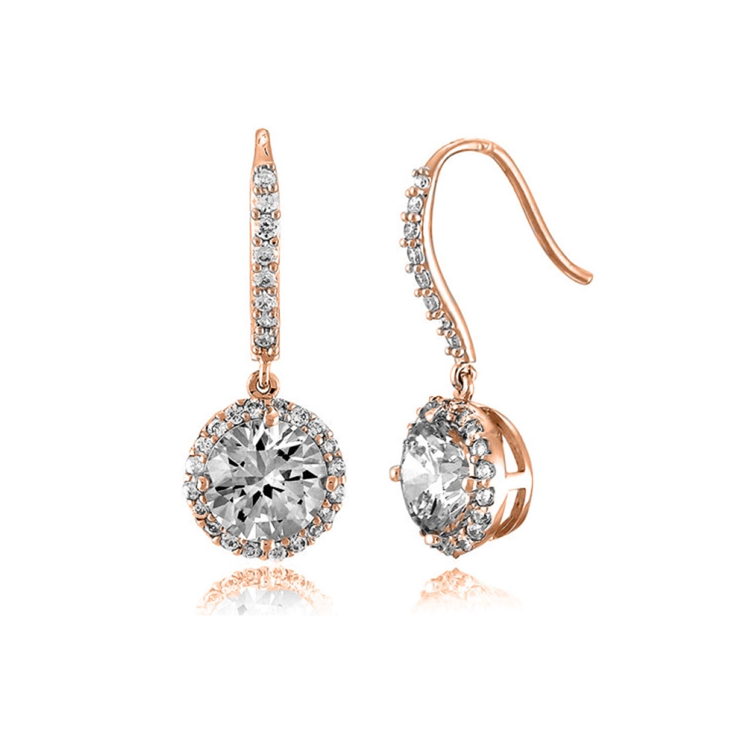 Sterling Silver Rose Gold Plated Cubic Zirconia Hook Earrings