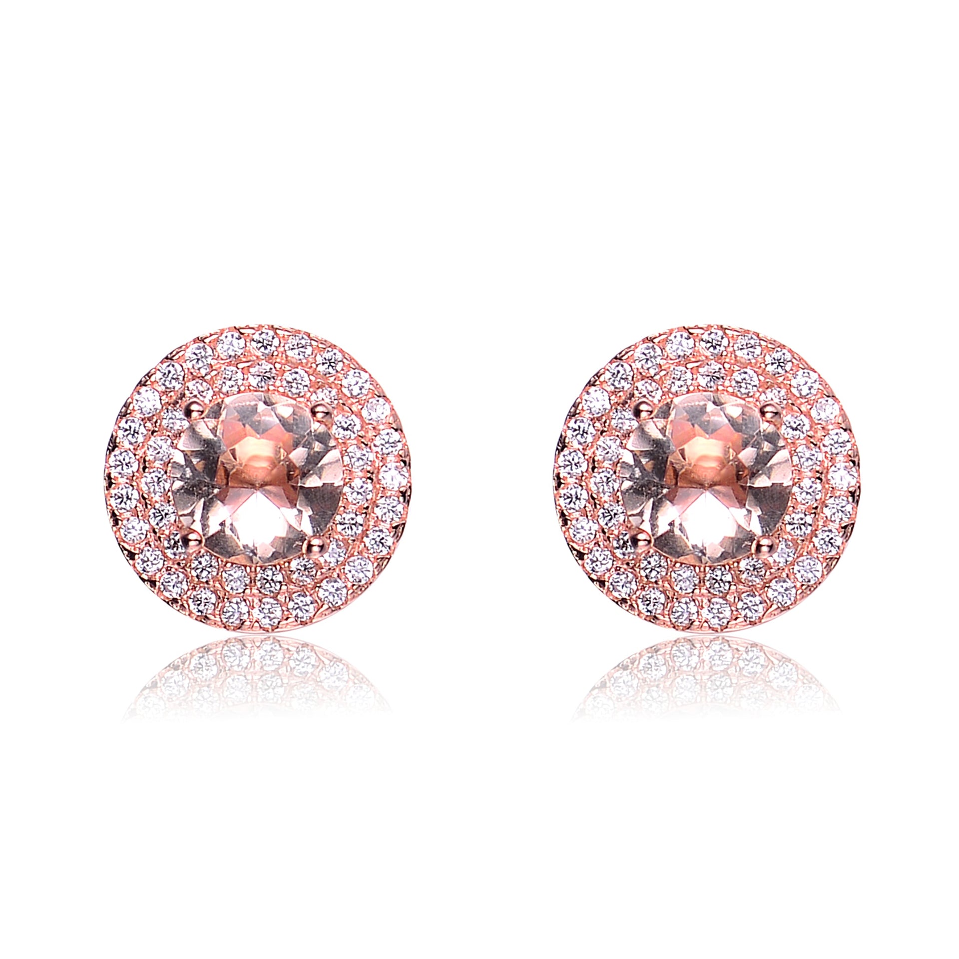 Sterling Silver Rose Gold Plated Morganite Cubic Zirconia Stud Earrings