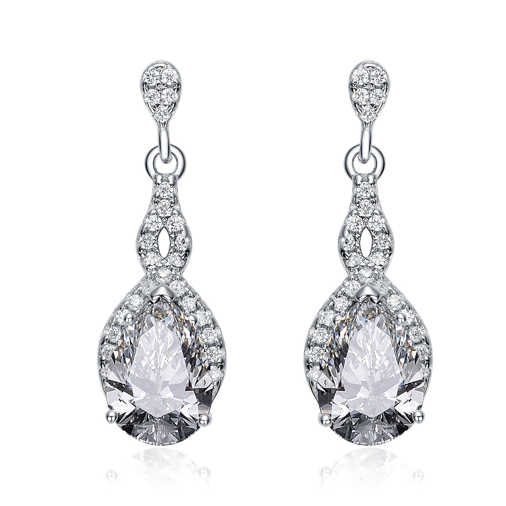 Sterling Silver White Gold Plated Clear Cubic Zirconia Drop Earrings