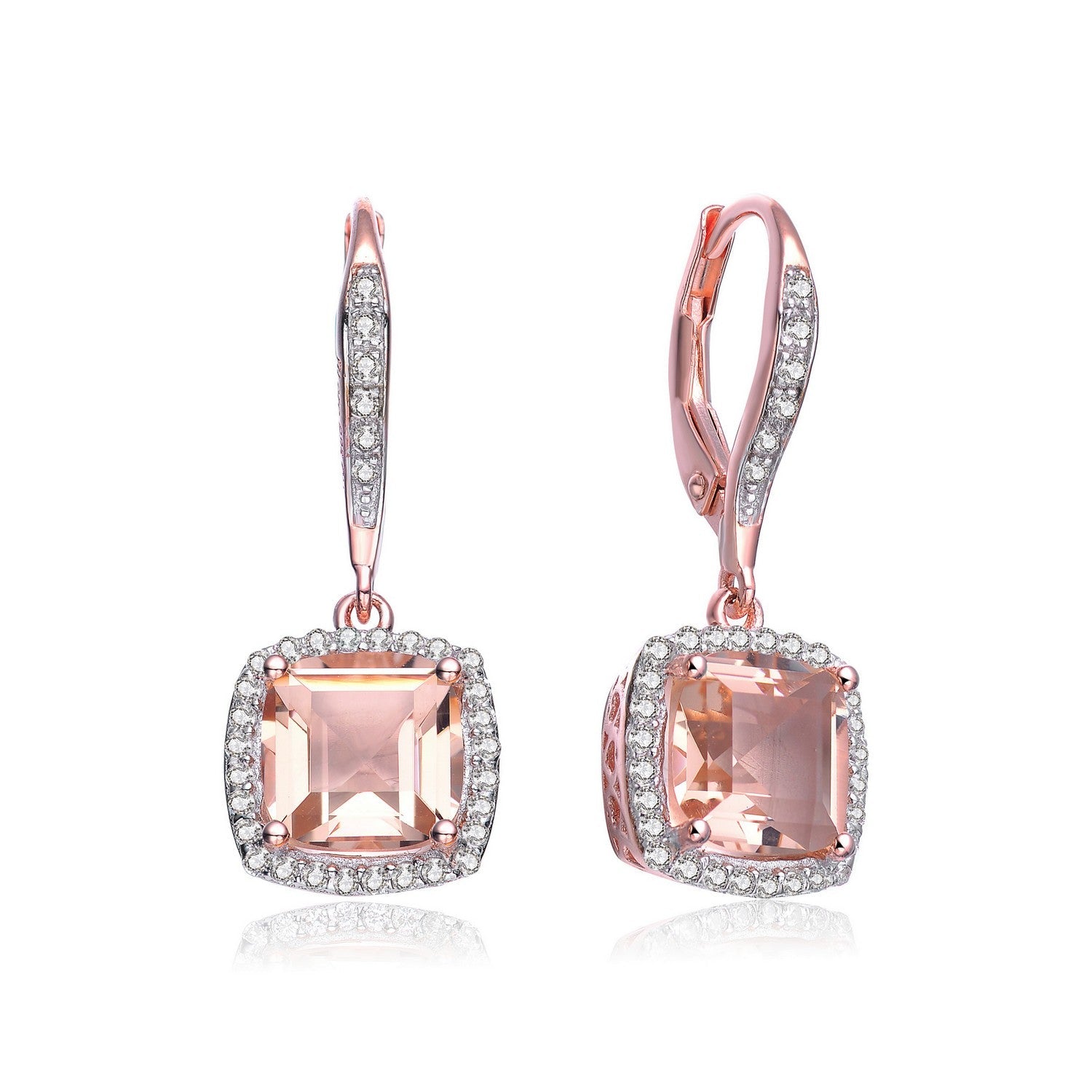 Rose Gold Plated Morganite Cubic Zirconia Drop Earrings