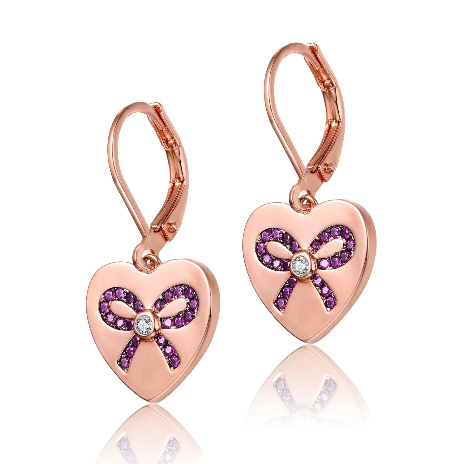 Sterling Silver Rose Gold Plated Pink Cubic Zirconia Leaver Back Earrings