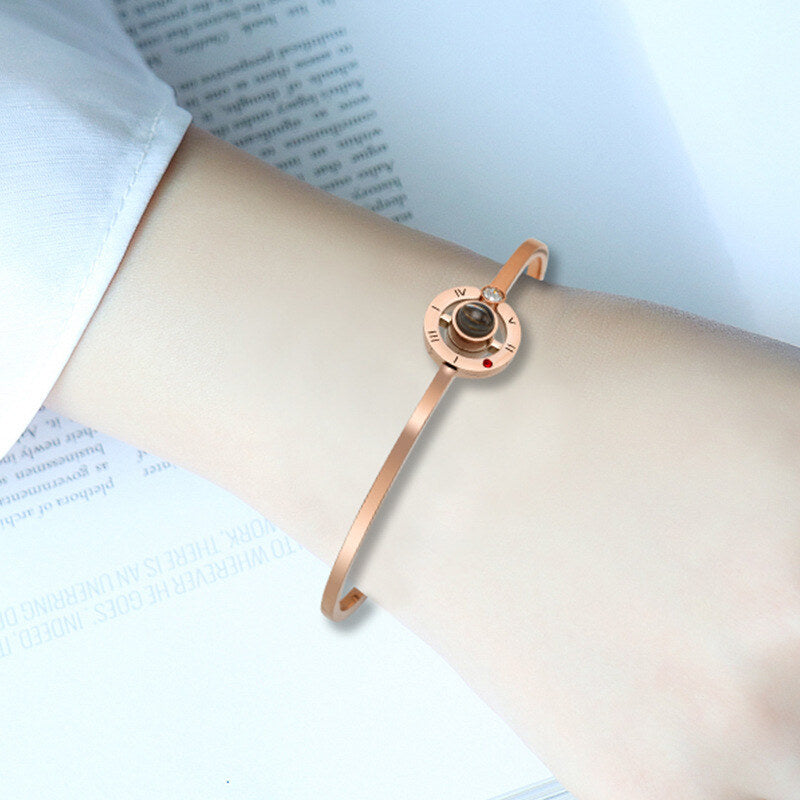 Sterling Silver with Rose Gold Plated Projection Stone Pendant Bangle