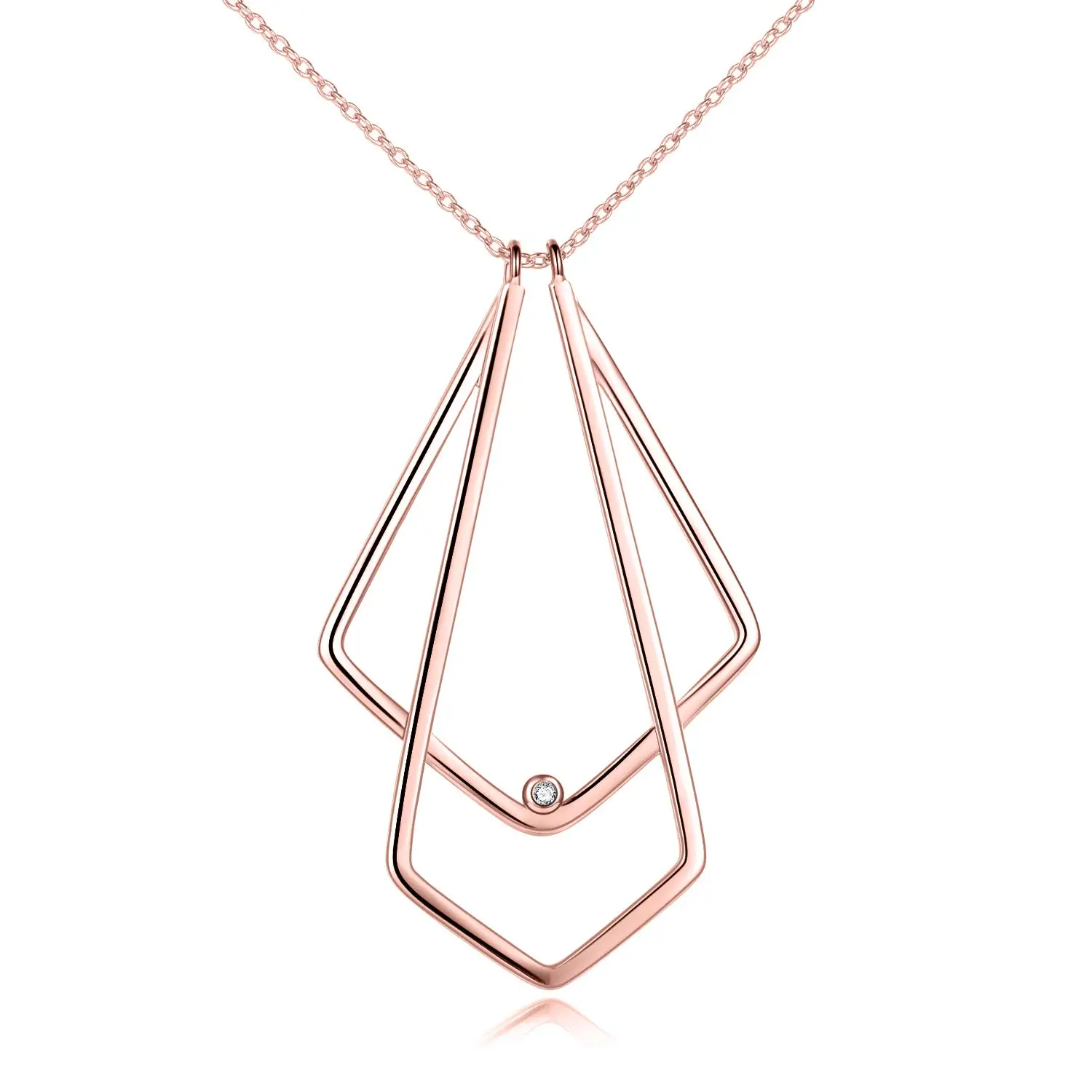 Sterling Silver with Rose Gold Plated Cubic Zirconia Ring Holder Necklace for Women