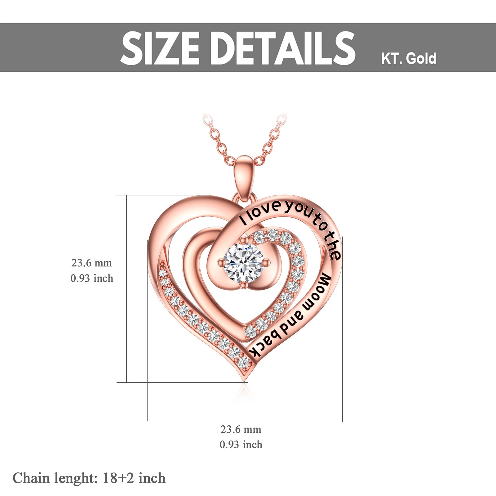 Sterling Silver With Rose Gold Plated Moissanite Heart Pendant Engraving Necklace For Women