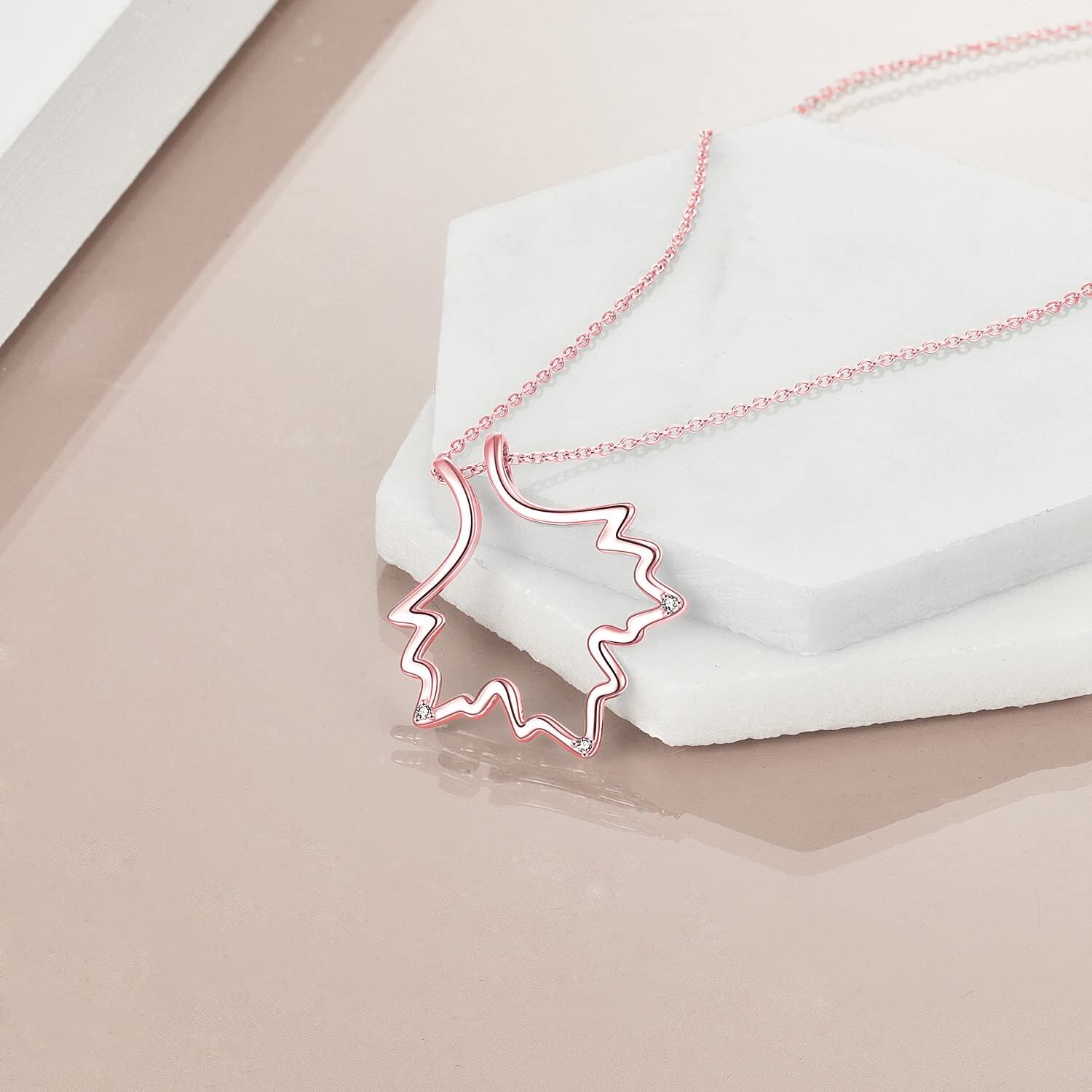 Sterling Silver with Rose Gold Plated Cubic Zirconia Maple Leaf & Ring Holder Pendant Necklace
