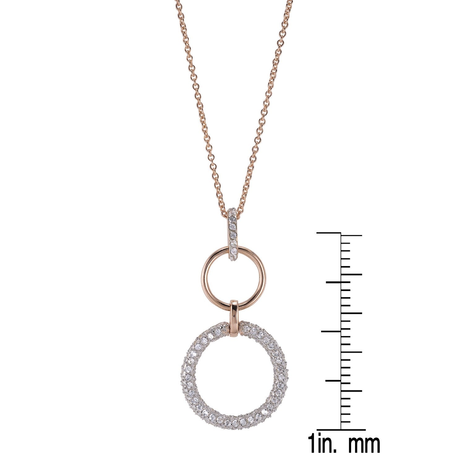 Sterling Silver Rose Overlay Cubic Zirconia Double Open Circles Necklace