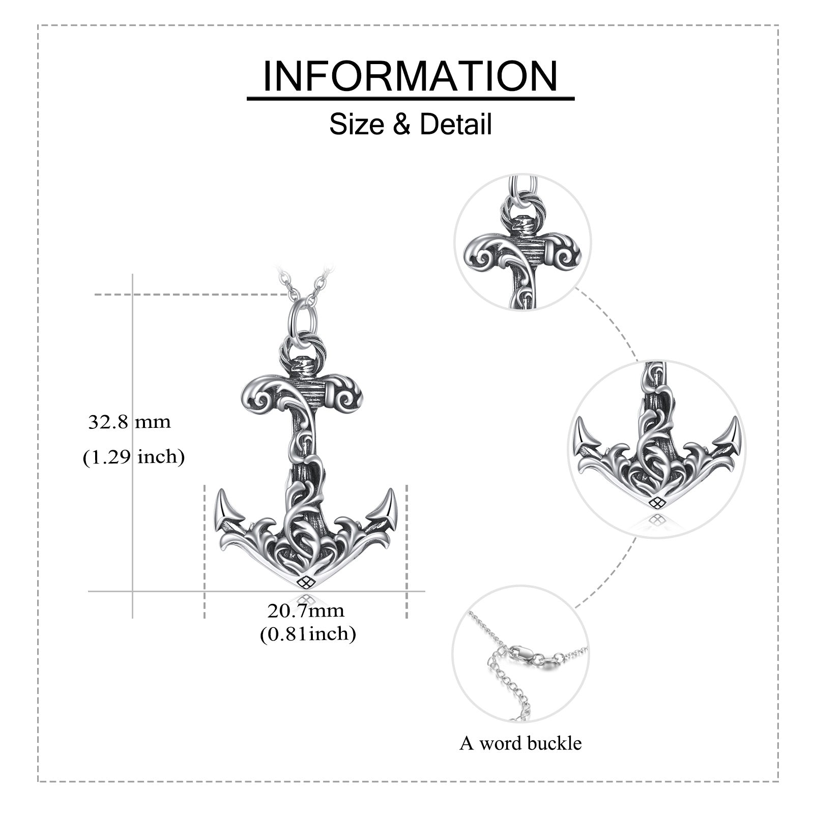 Sterling Silver Round Anchor Pendant Necklace