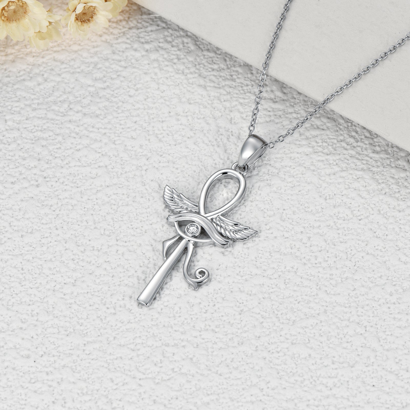 Sterling Silver Round Ankh Pendant Necklace