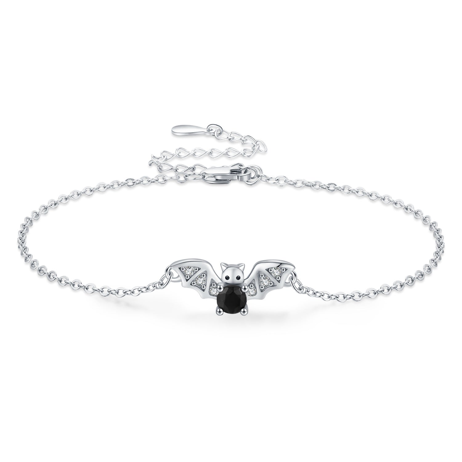 Sterling Silver Round Cubic Zirconia Bat Charm Bracelet
