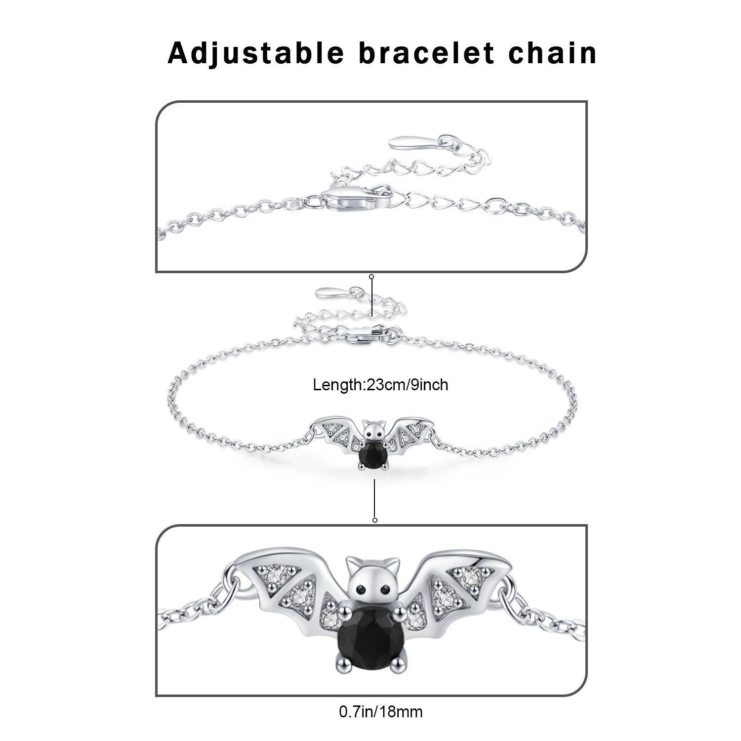 Sterling Silver Round Cubic Zirconia Bat Charm Bracelet
