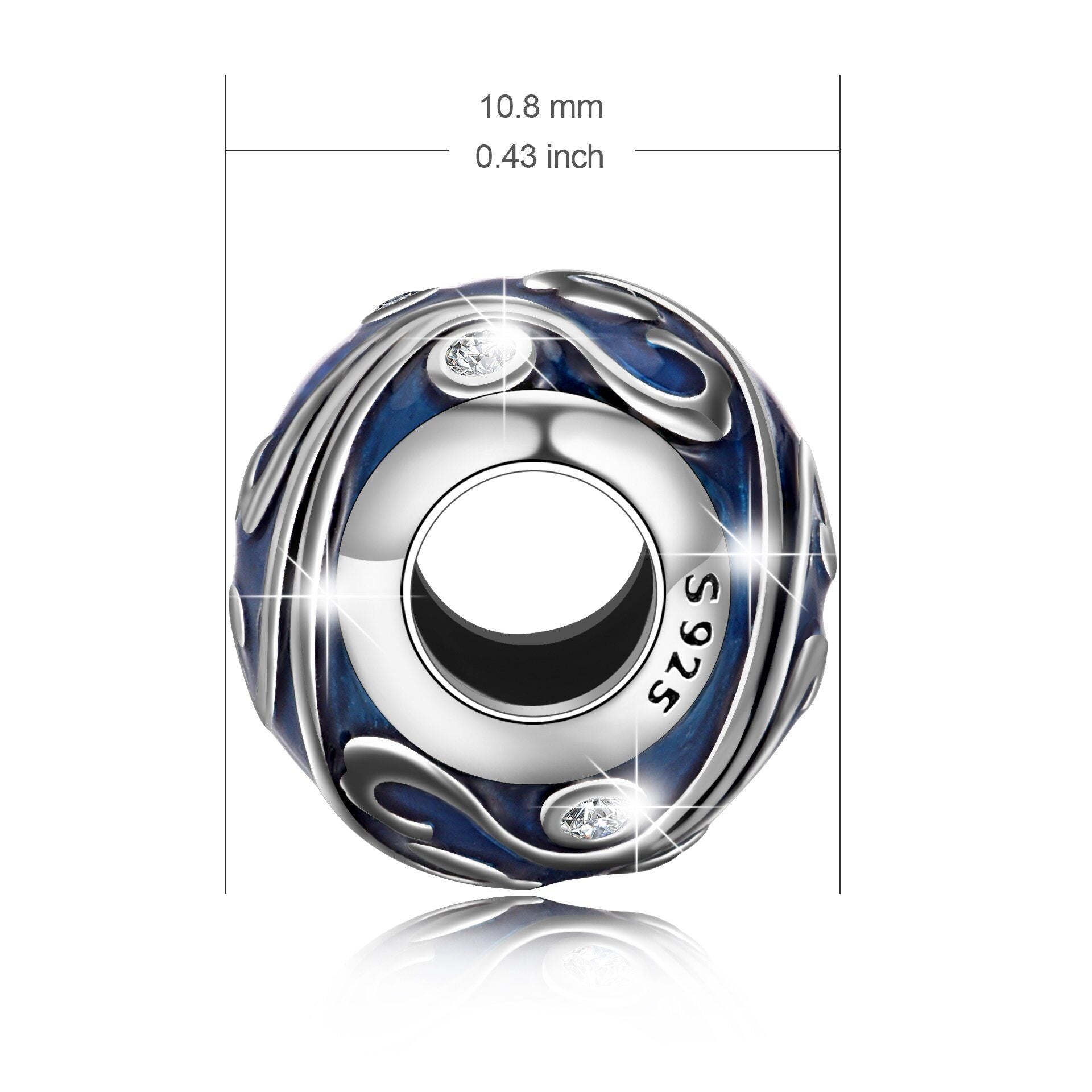 Sterling Silver Cubic Zirconia Round Bead Charm