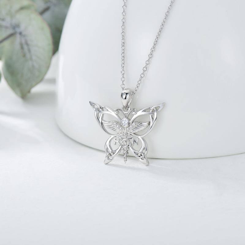 Sterling Silver Round Butterfly Pendant Necklace