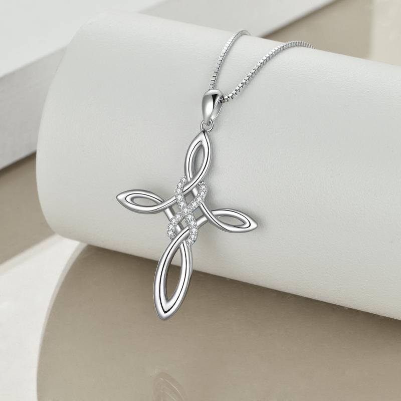 Sterling Silver Round Cubic Zirconia Cross & Infinity Symbol Pendant Necklace