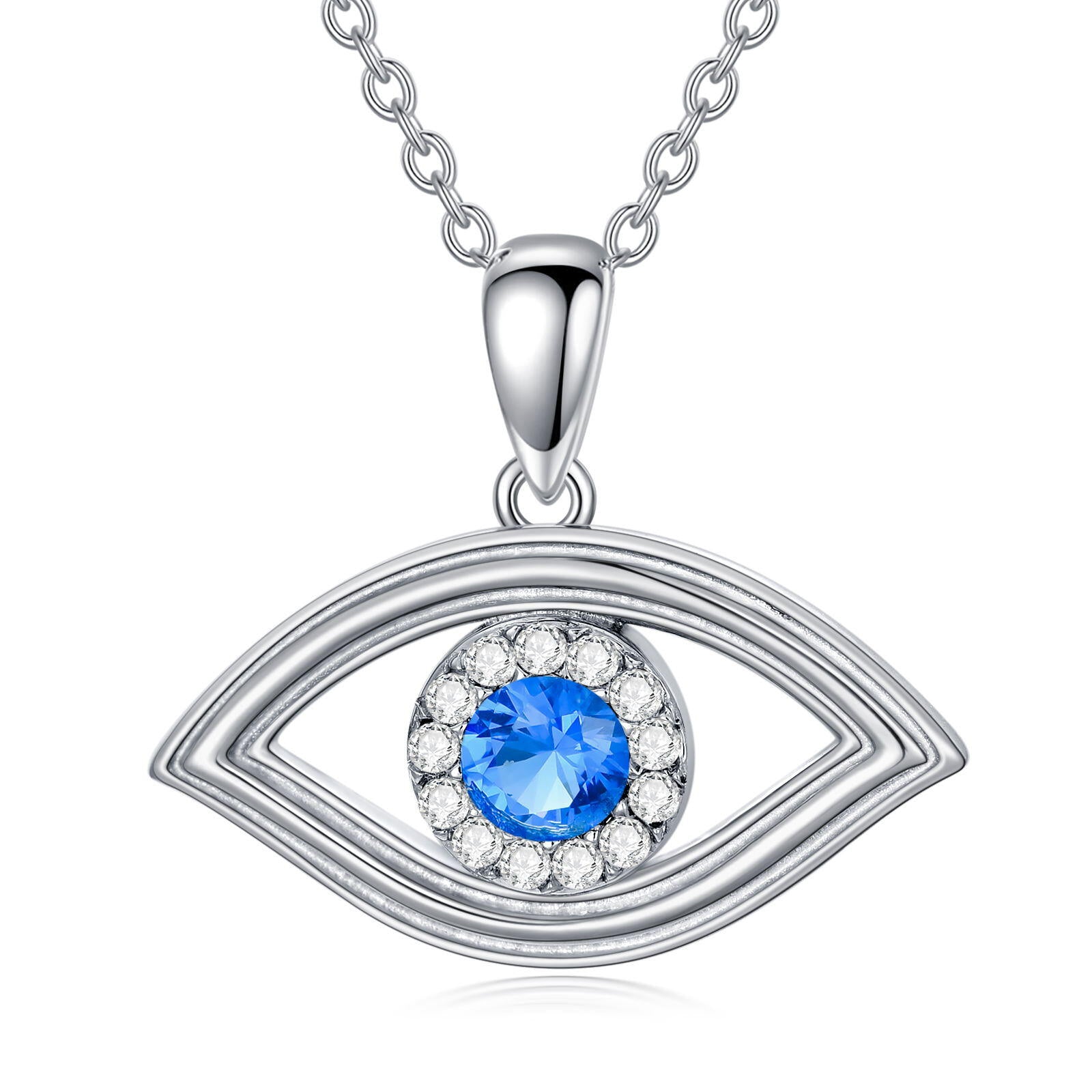 Sterling Silver Round Diamond Devil's Eye Pendant Necklace