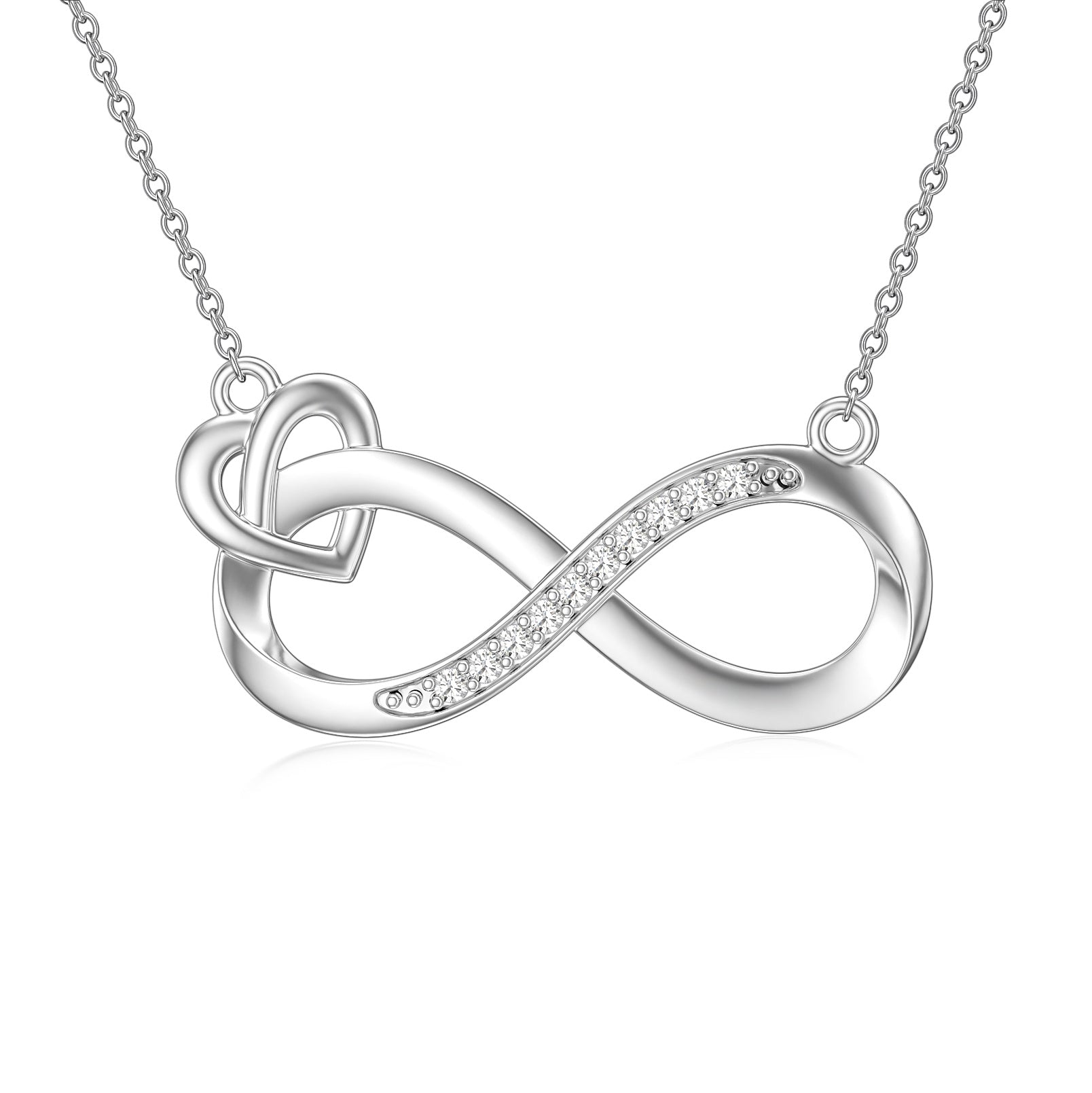 Sterling Silver Round Diamond Heart & Infinity Symbol Pendant Necklace