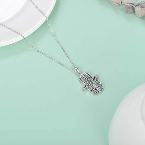 Sterling Silver Round Evil Eye & Hamsa Hand Pendant Necklace