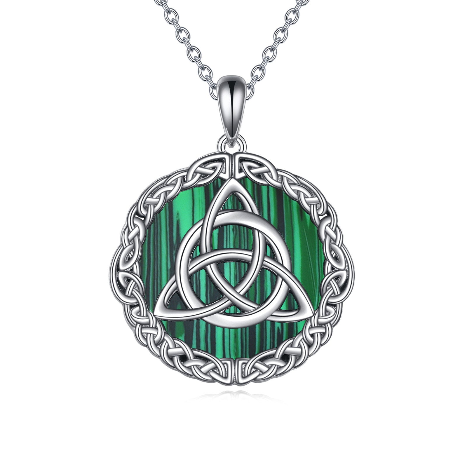 Sterling Silver Round Malachite Celtic Knot Pendant Necklace