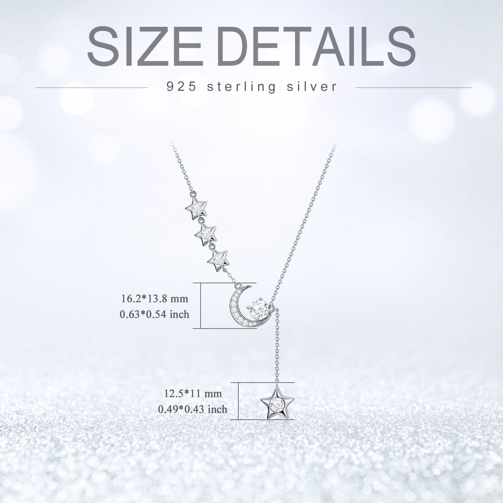 Sterling Silver Round Moissanite Moon & Star Pendant Necklace