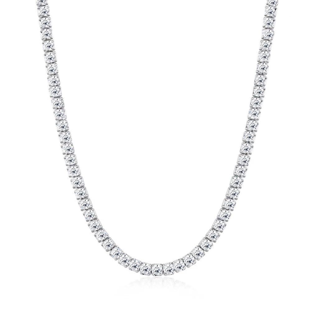 Sterling Silver Round Moissanite Tennis Chain Necklace