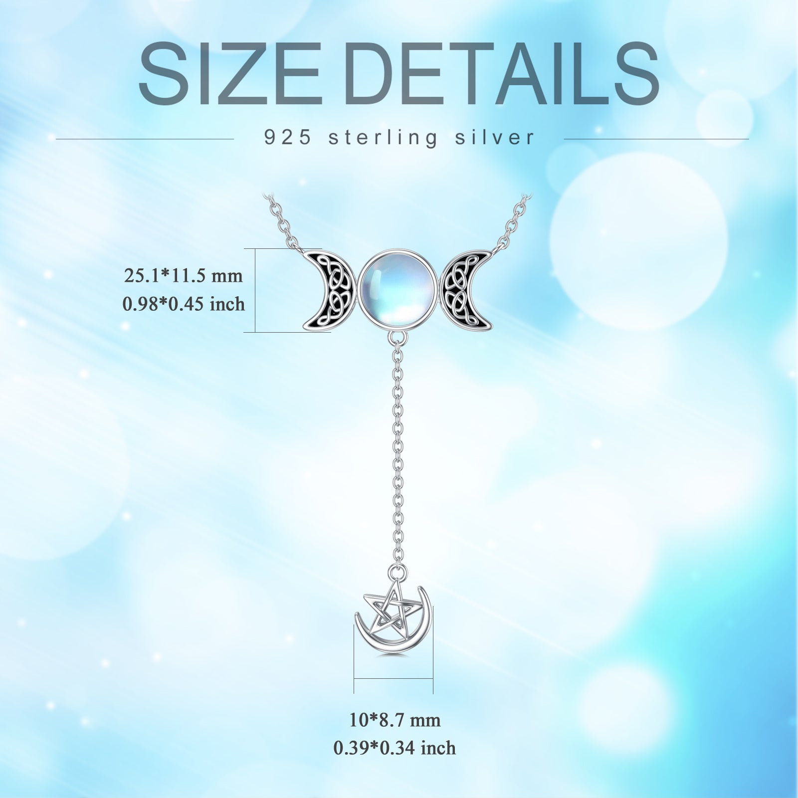 Sterling Silver Round Moon Crystal Pendant Necklace