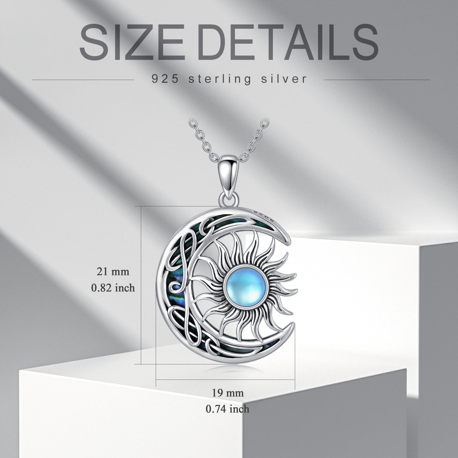 Sterling Silver Moon Abalone Shellfish With Moonstone Sun Pendant Necklace For Women