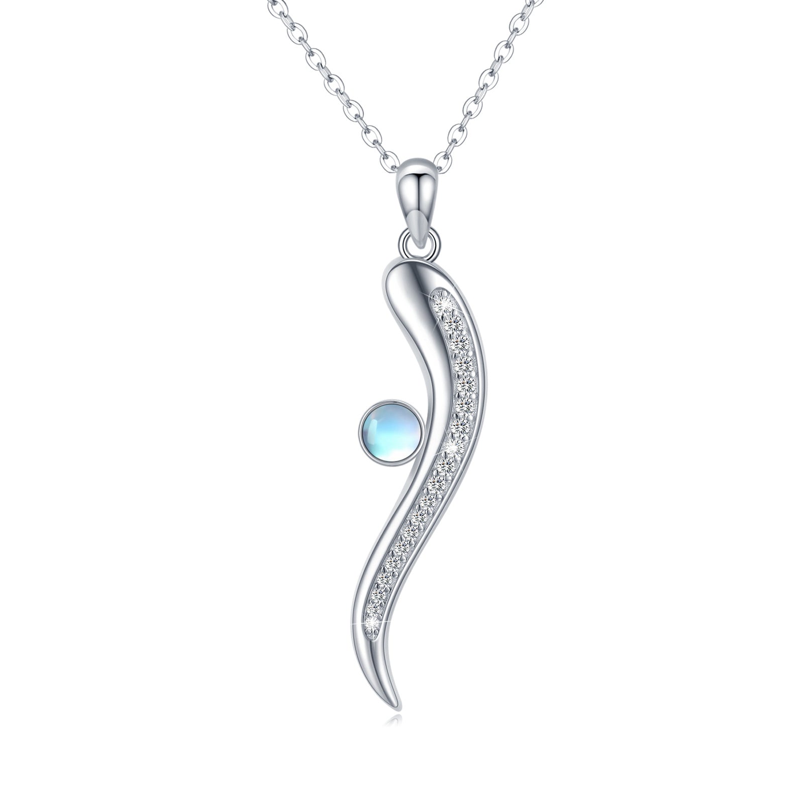 Sterling Silver Round Moonstone Bar Pendant Necklace