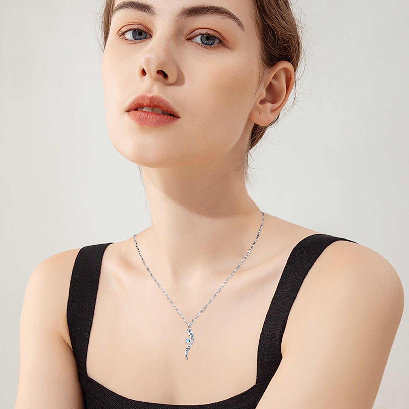Sterling Silver Round Moonstone Bar Pendant Necklace