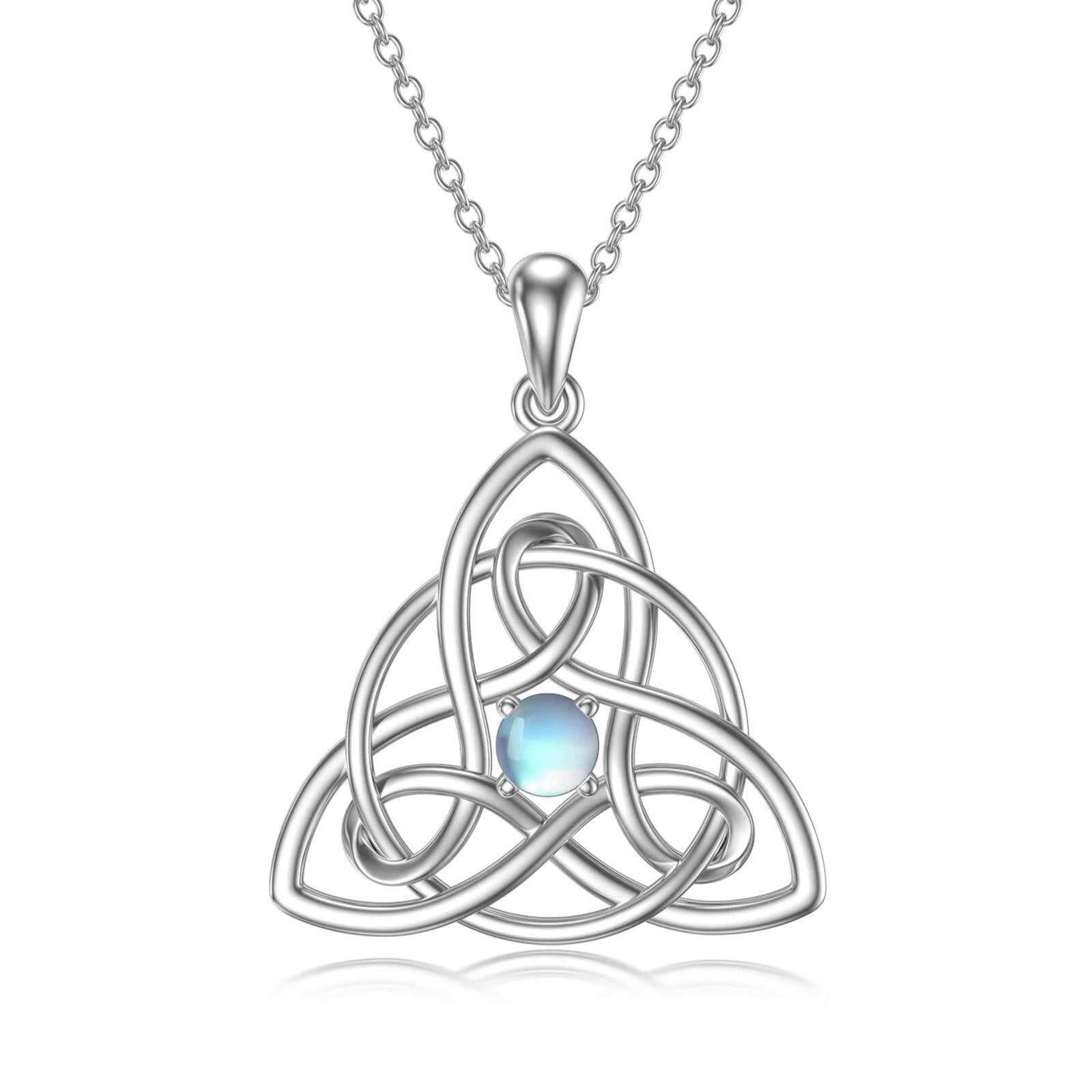 Sterling Silver Round Moonstone Celtic Knot Pendant Necklace