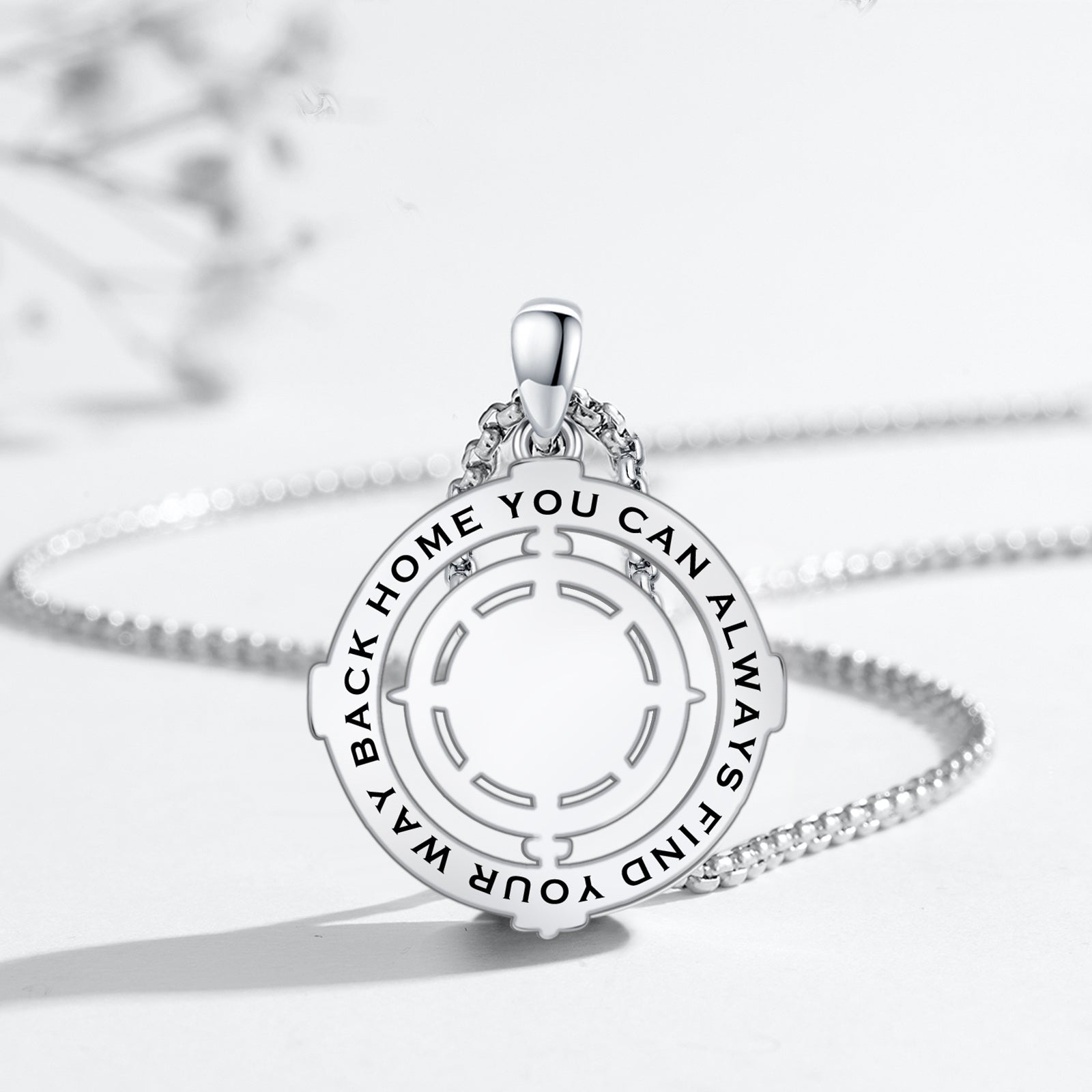 Sterling Silver Round Moonstone Compass Pendant Necklace