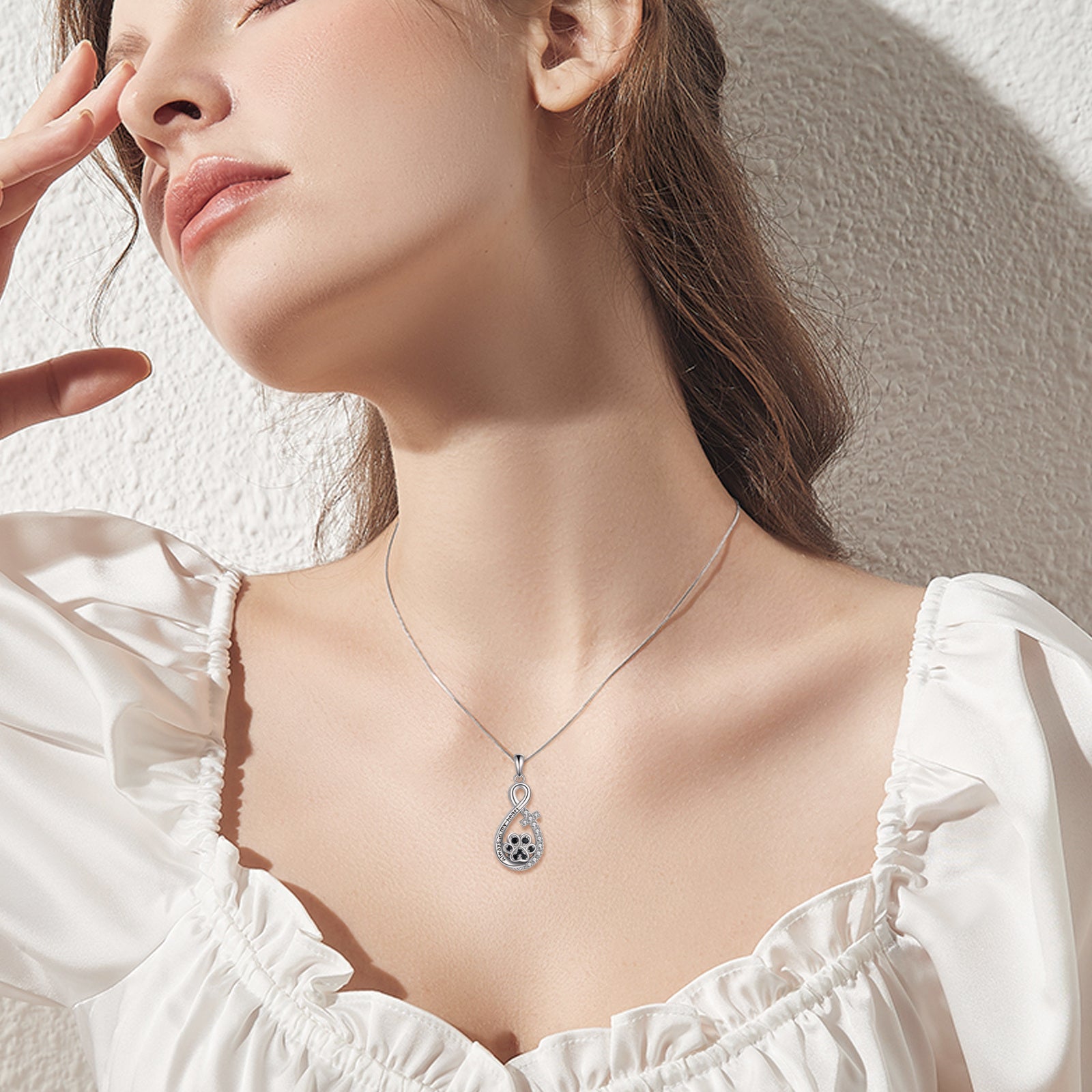 Sterling Silver Round Cubic Zirconia Paw With Cross Infinity Symbol Urn Necklace For Ashes With Engraved Word For Women