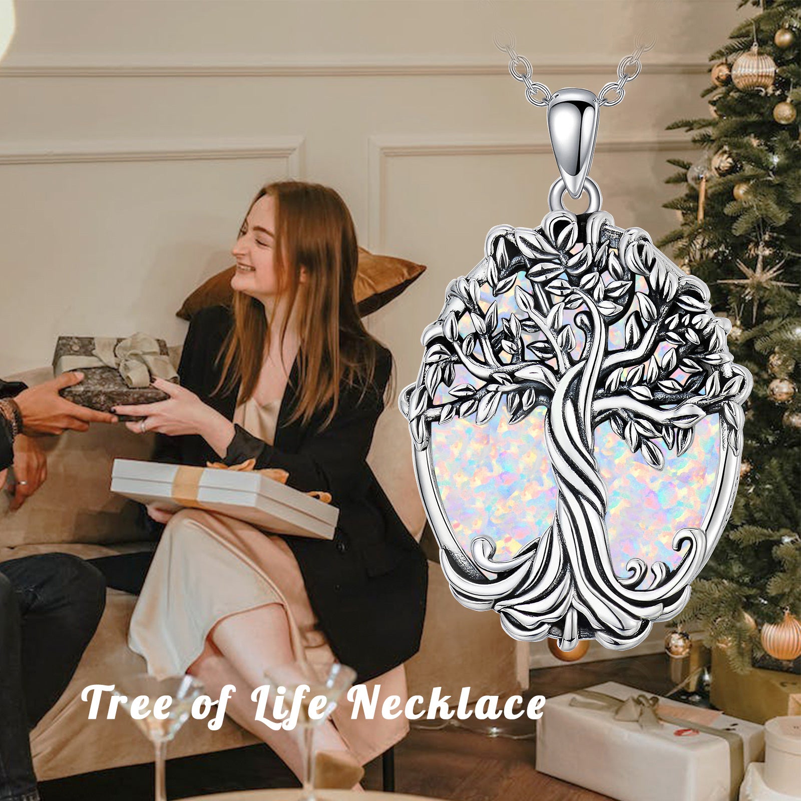 Sterling Silver Round Tree Of Life Crystal Pendant Necklace