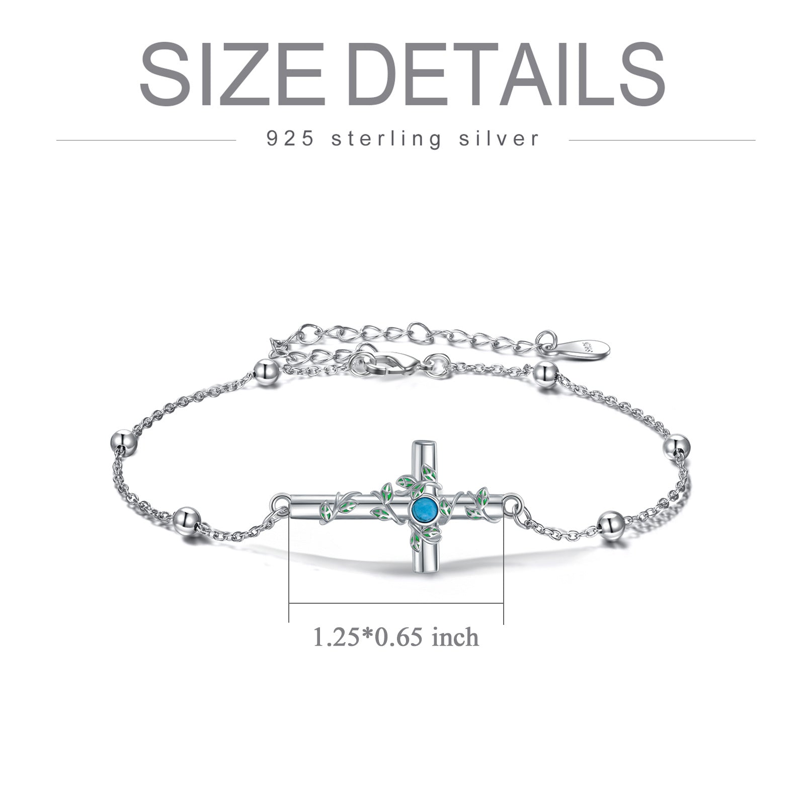 Sterling Silver Round Turquoise Cross Charm Bracelet
