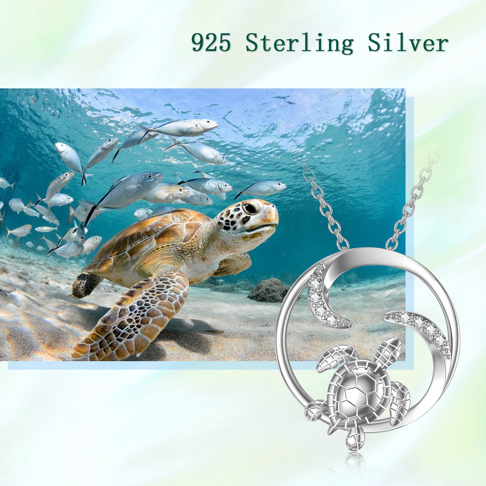 Sterling Silver Cubic Zirconia Turtle Pendant Necklace For Women