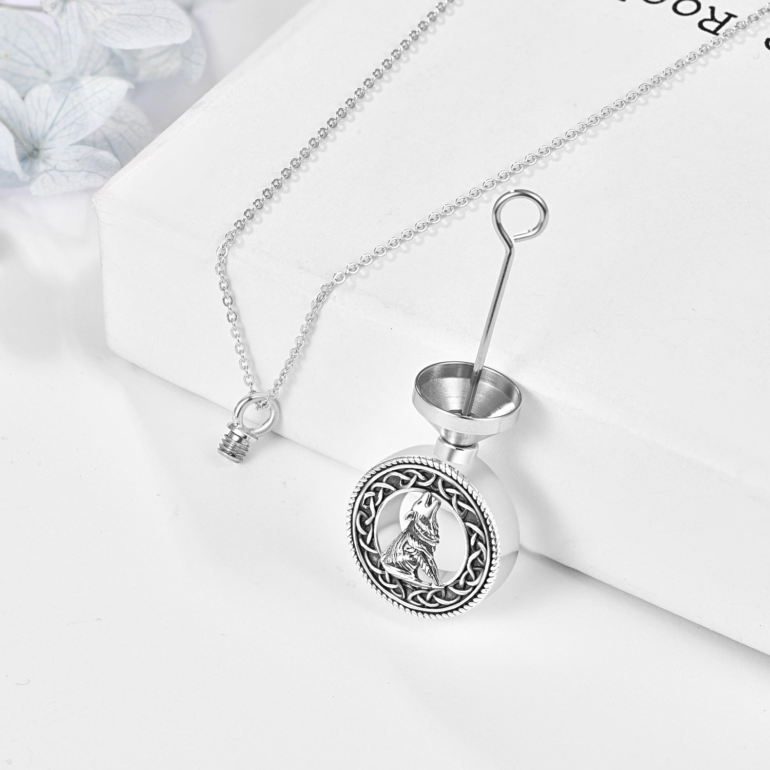 Sterling Silver Round Wolf Pendant Necklace