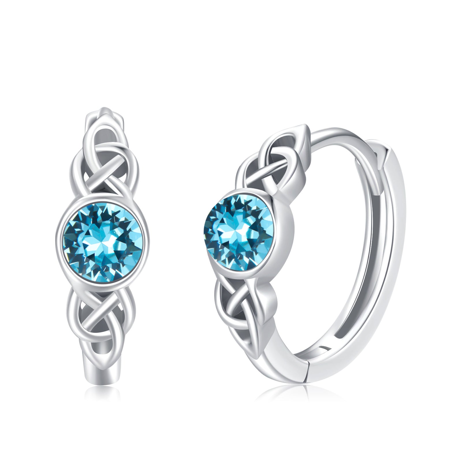 Sterling Silver Sapphire Cubic Zirconia Celtic Knot Hoop Earrings for Women
