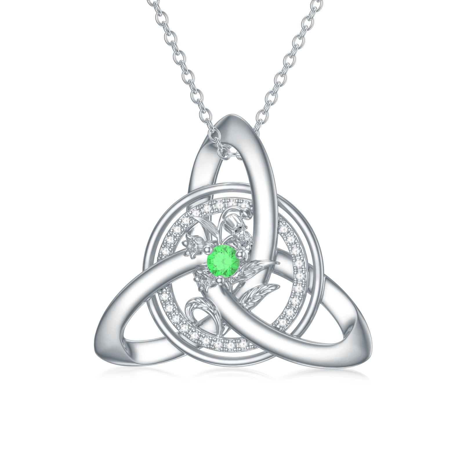 Sterling Silver Round Zircon Celtic Knot Pendant Necklace